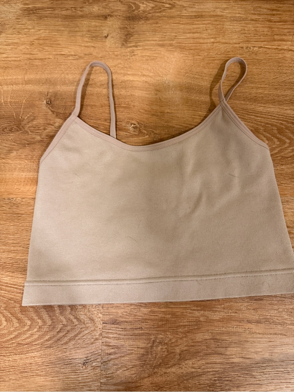 Beige Ribbed Cropped Cami Tank Top